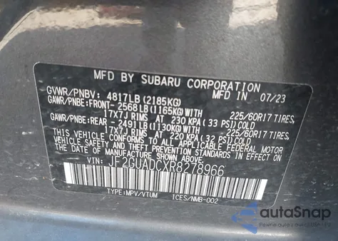 2024 Subaru Crosstrek Premium z USA, uszkodzony, nr VIN JF2GUADCXR8278966